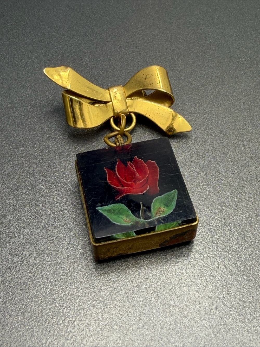 Vintage Ribbon Brooch with Reverse Carved Rose #cz120